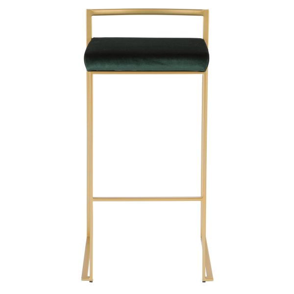 Fuji 30 Gold and Green Velvet Contemporary Barstool Set of 3 7