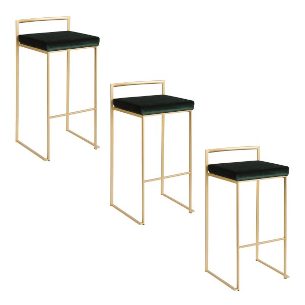 Fuji 30 Gold and Green Velvet Contemporary Barstool Set of 3 9
