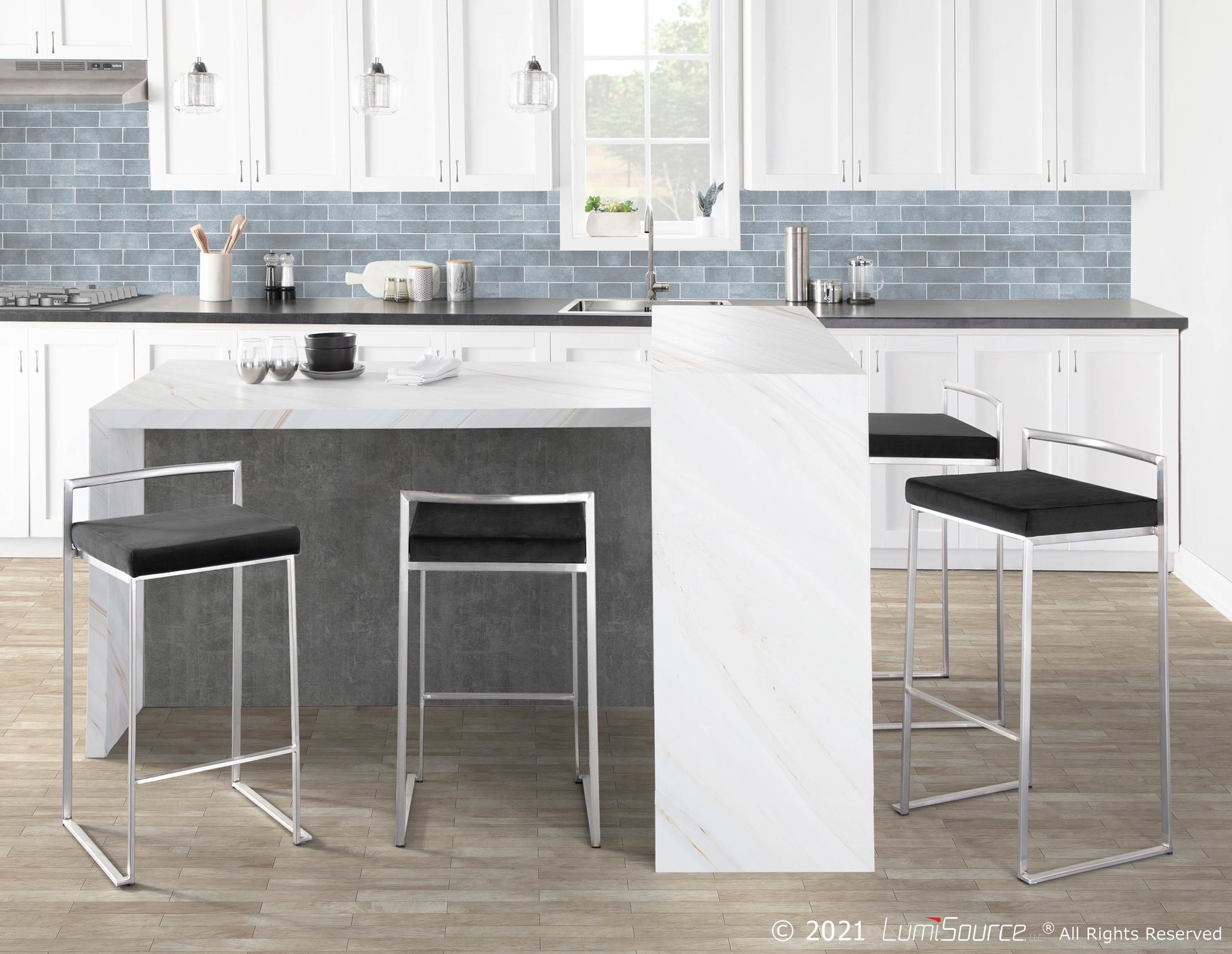 Fuji 30-Inch Black Faux Leather Contemporary Stackable Barstool (Set of 3) 2 Fuji 30-Inch Black Faux Leather Contemporary Stackable Barstool (Set of 3) - Image 2