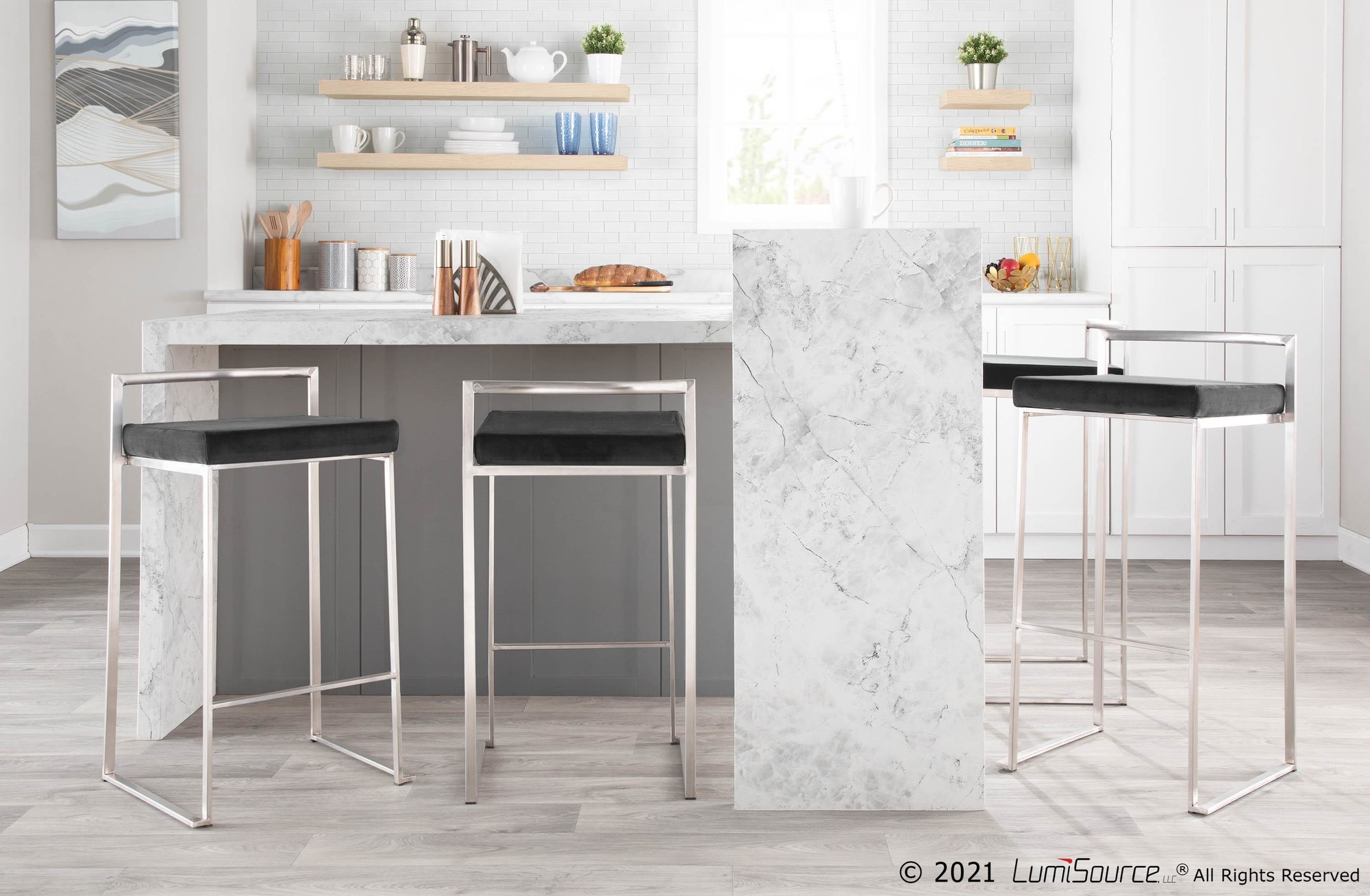 Fuji 30-Inch Black Faux Leather Contemporary Stackable Barstool (Set of 3) 3 Fuji 30-Inch Black Faux Leather Contemporary Stackable Barstool (Set of 3) - Image 3