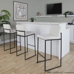 Fuji 30-Inch Black Steel Beige Fabric Contemporary Barstool (Set of 3)