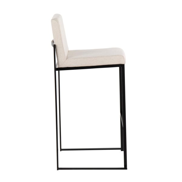 Fuji 30 Inch Black Steel Beige Fabric Contemporary Barstool Set of 3 3