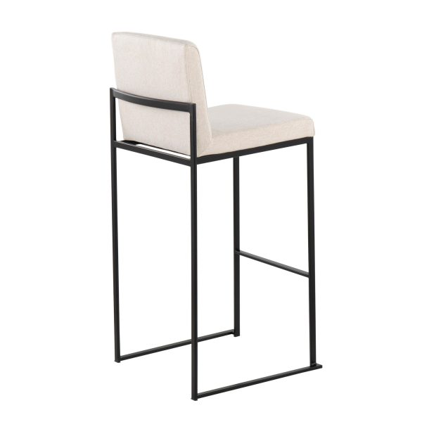 Fuji 30 Inch Black Steel Beige Fabric Contemporary Barstool Set of 3 4