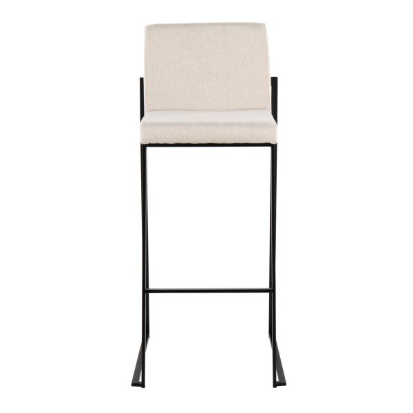 Fuji 30 Inch Black Steel Beige Fabric Contemporary Barstool Set of 3 6