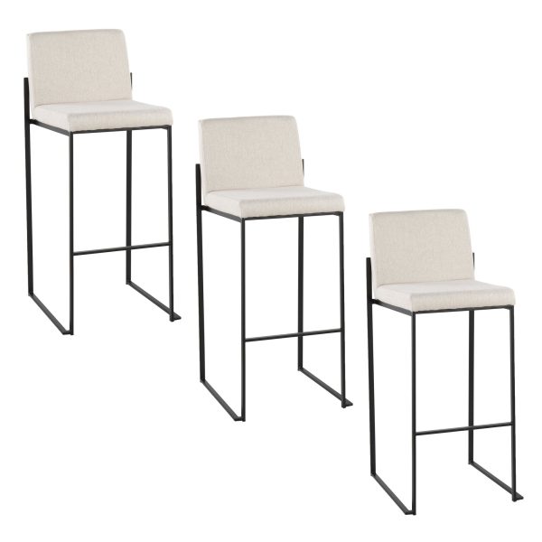 Fuji 30 Inch Black Steel Beige Fabric Contemporary Barstool Set of 3 8