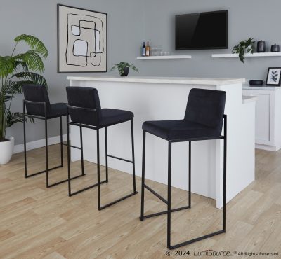 Fuji 30-Inch Black Steel Black Velvet Contemporary Barstool (Set of 3)