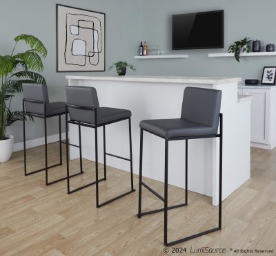 Fuji 30-Inch Black Steel Grey Contemporary Barstool (Set of 3)