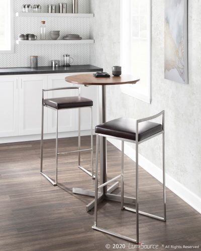 Fuji 30-Inch Contemporary Stainless Steel Brown Barstool (Set of 3)