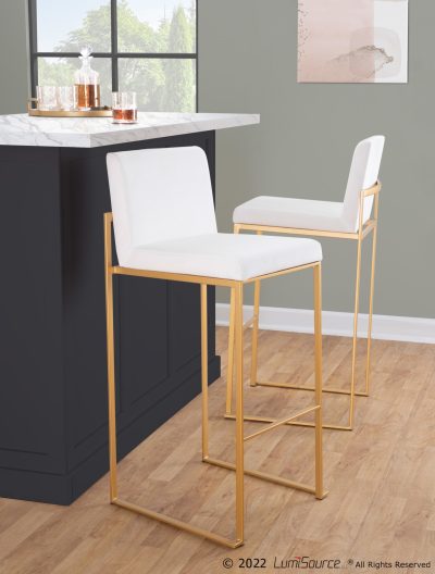 Fuji 30-Inch Gold and White Contemporary Barstool (Set of 3)