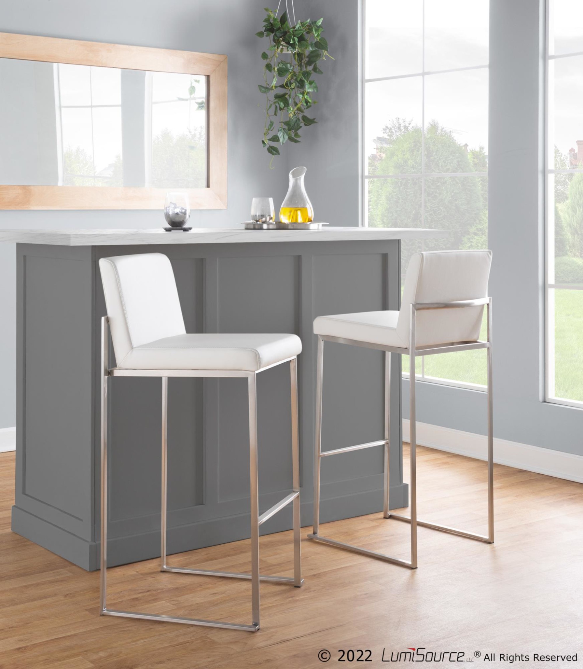 Fuji 30-Inch White Faux Leather Contemporary Barstool (Set of 3) 2 Fuji 30-Inch White Faux Leather Contemporary Barstool (Set of 3) - Image 2