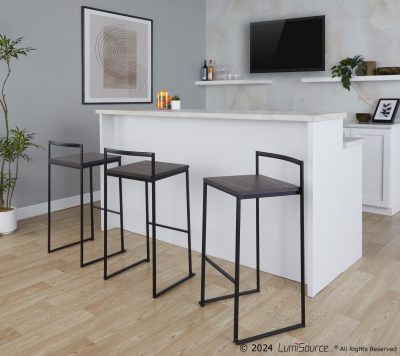 Fuji 30 Industrial Black Metal Barstool Espresso Bamboo (Set of 2)