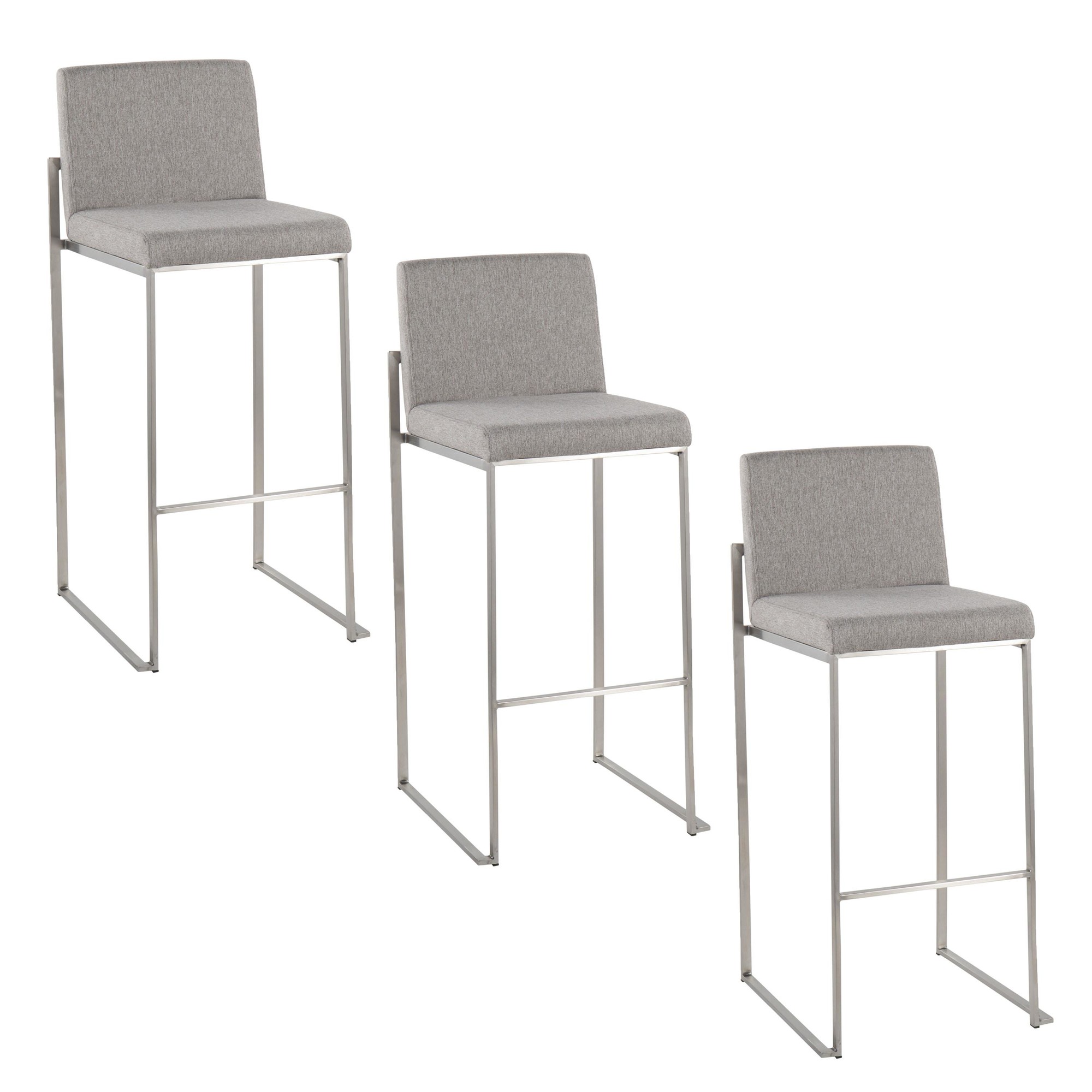 Fuji 30 Stainless Steel Grey Fabric Contemporary Barstool (Set of 3) 9 Fuji 30 Stainless Steel Grey Fabric Contemporary Barstool (Set of 3) - Image 9