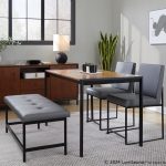 Fuji 44-Inch Contemporary Black Metal Grey Faux Leather Bench 12 Fuji 44-Inch Contemporary Black Metal Grey Faux Leather Bench
