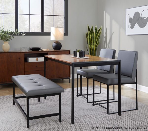 Fuji 44 Inch Contemporary Black Metal Grey Faux Leather Bench 1