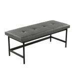 Fuji 44-Inch Contemporary Black Metal Grey Faux Leather Bench 13 Fuji 44-Inch Contemporary Black Metal Grey Faux Leather Bench