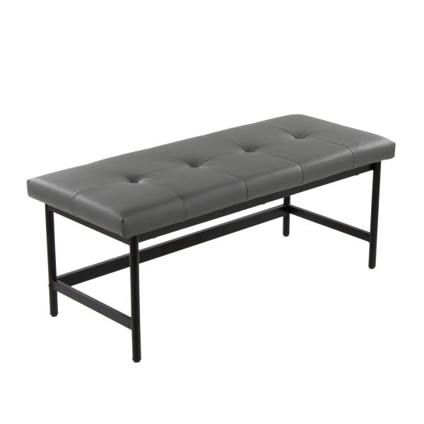 Fuji 44 Inch Contemporary Black Metal Grey Faux Leather Bench 2