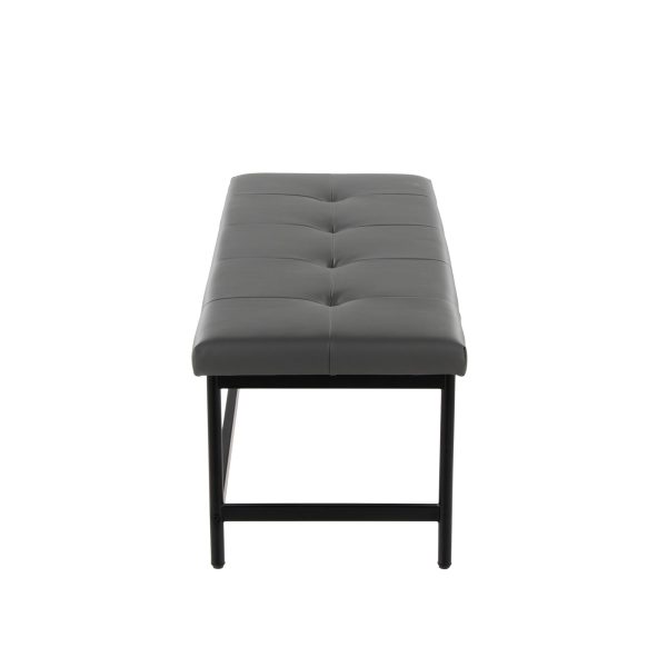 Fuji 44 Inch Contemporary Black Metal Grey Faux Leather Bench 3