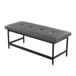 Fuji 44-Inch Contemporary Black Metal Grey Faux Leather Bench 15 Fuji 44-Inch Contemporary Black Metal Grey Faux Leather Bench