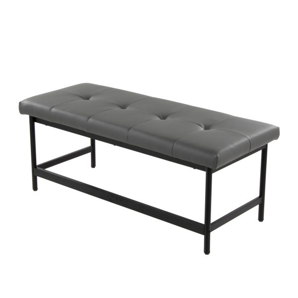 Fuji 44 Inch Contemporary Black Metal Grey Faux Leather Bench 4