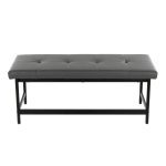Fuji 44-Inch Contemporary Black Metal Grey Faux Leather Bench 16 Fuji 44-Inch Contemporary Black Metal Grey Faux Leather Bench