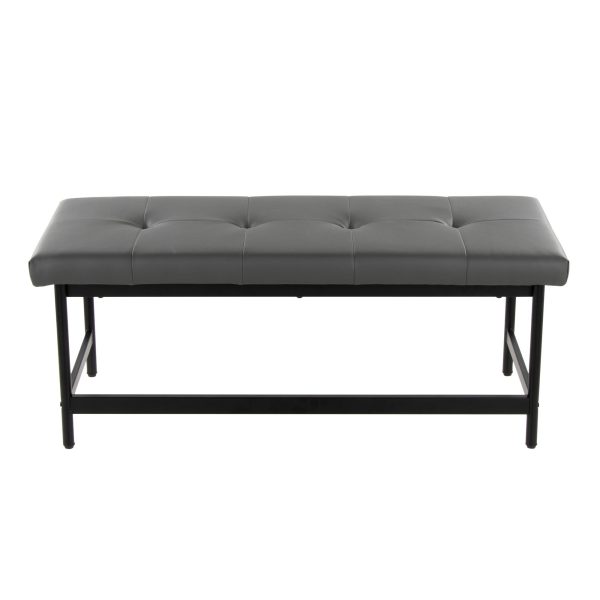 Fuji 44 Inch Contemporary Black Metal Grey Faux Leather Bench 5