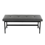 Fuji 44-Inch Contemporary Black Metal Grey Faux Leather Bench 17 Fuji 44-Inch Contemporary Black Metal Grey Faux Leather Bench