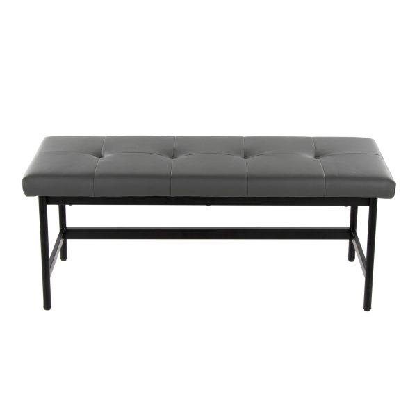 Fuji 44 Inch Contemporary Black Metal Grey Faux Leather Bench 6