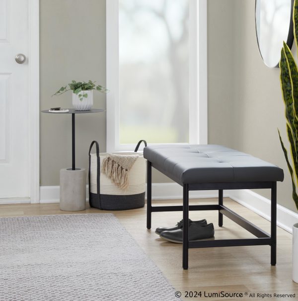Fuji 44 Inch Contemporary Black Metal Grey Faux Leather Bench