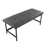 Fuji 44-Inch Contemporary Black Metal Grey Faux Leather Bench 18 Fuji 44-Inch Contemporary Black Metal Grey Faux Leather Bench