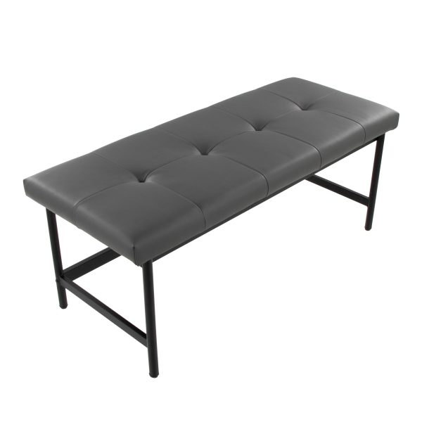 Fuji 44 Inch Contemporary Black Metal Grey Faux Leather Bench 7