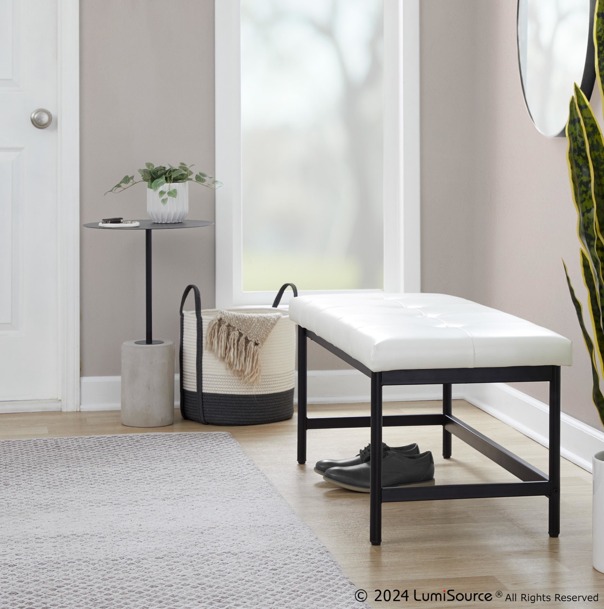 Fuji 44-Inch Contemporary Black Metal and White Bench 2 Fuji 44-Inch Contemporary Black Metal and White Bench - Image 2