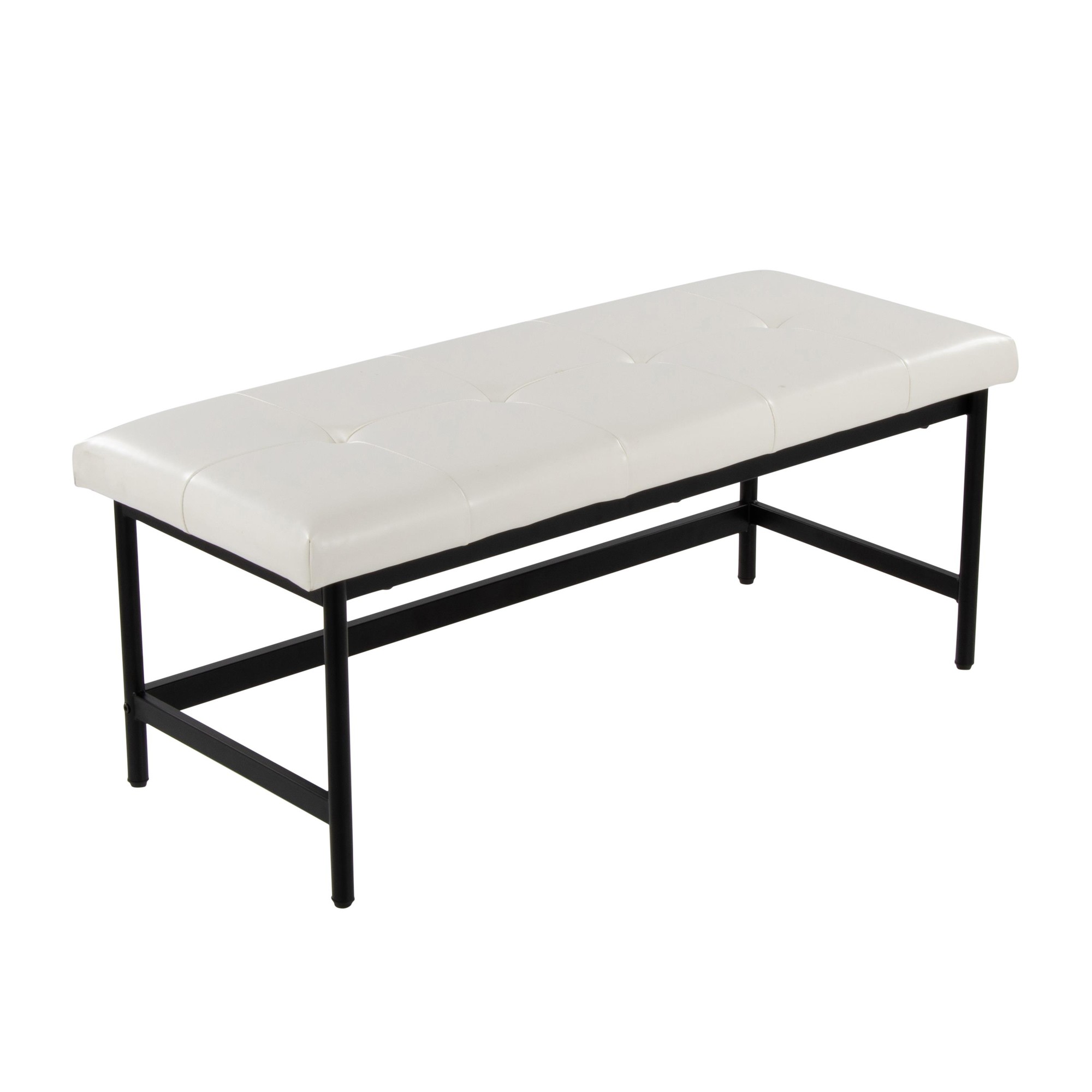 Fuji 44-Inch Contemporary Black Metal and White Bench 3 Fuji 44-Inch Contemporary Black Metal and White Bench - Image 3