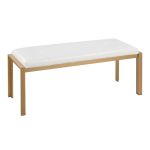 Fuji 46-Inch Contemporary White Faux Leather Bench Gold Metal Frame 15 Fuji 46-Inch Contemporary White Faux Leather Bench Gold Metal Frame