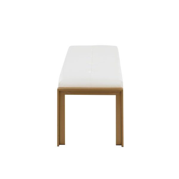 Fuji 46 Inch Contemporary White Faux Leather Bench Gold Metal Frame 5