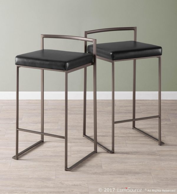 Fuji Antique Black Faux Leather Industrial Counter Stools Set of 2 1