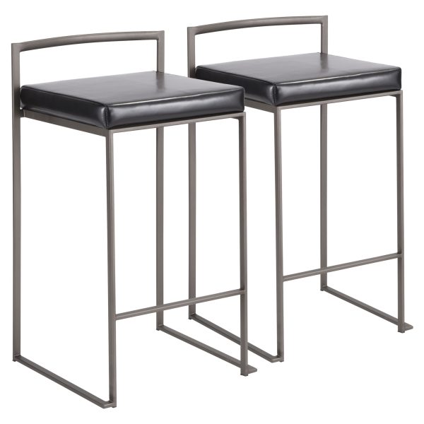 Fuji Antique Black Faux Leather Industrial Counter Stools Set of 2 3
