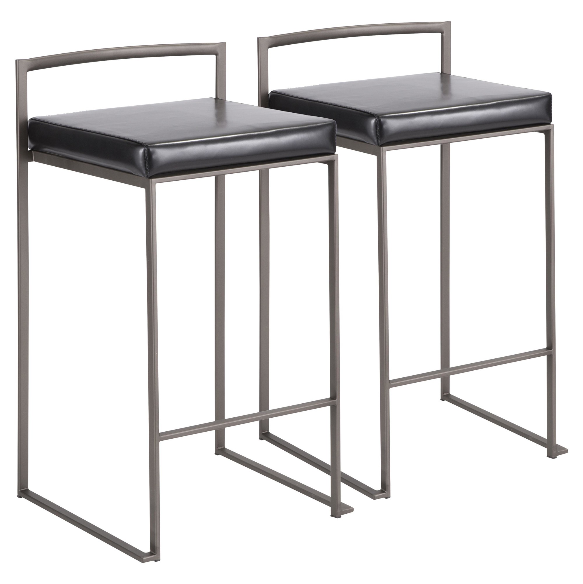 Fuji Antique Black Faux Leather Industrial Counter Stools (Set of 2) 4 Fuji Antique Black Faux Leather Industrial Counter Stools (Set of 2) - Image 4