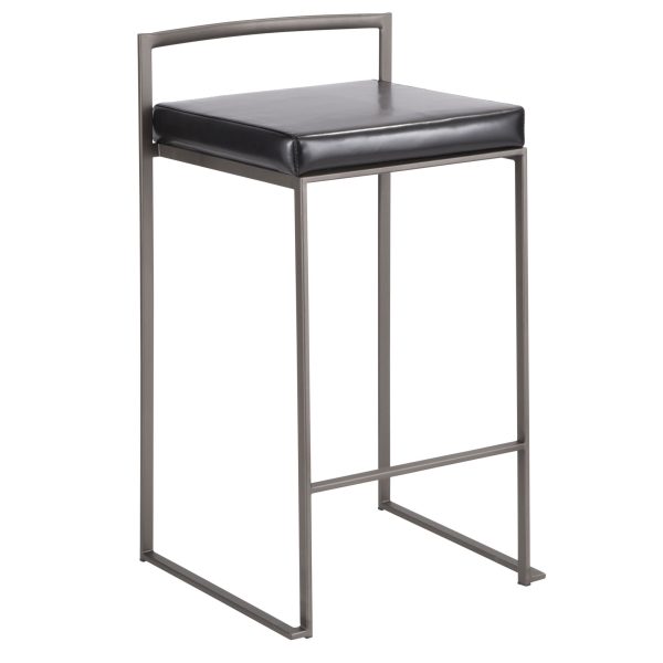 Fuji Antique Black Faux Leather Industrial Counter Stools Set of 2 4