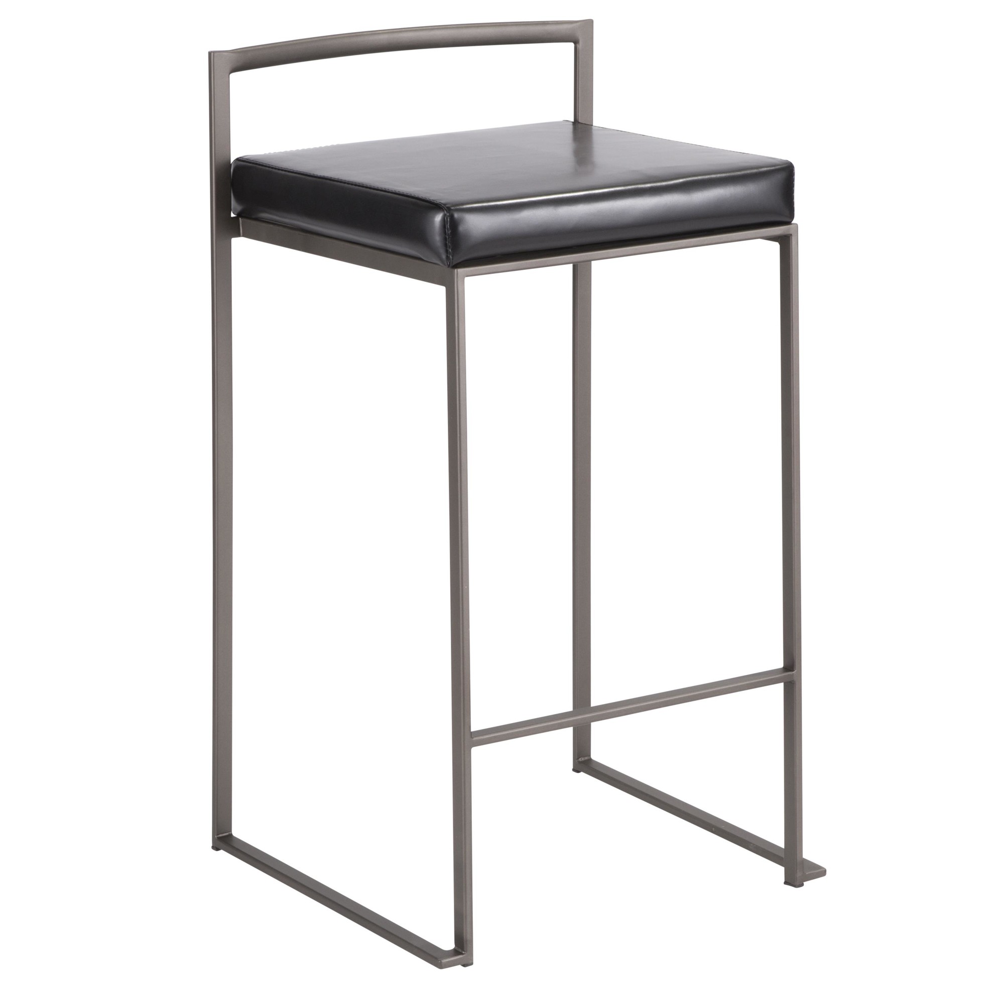 Fuji Antique Black Faux Leather Industrial Counter Stools (Set of 2) 5 Fuji Antique Black Faux Leather Industrial Counter Stools (Set of 2) - Image 5