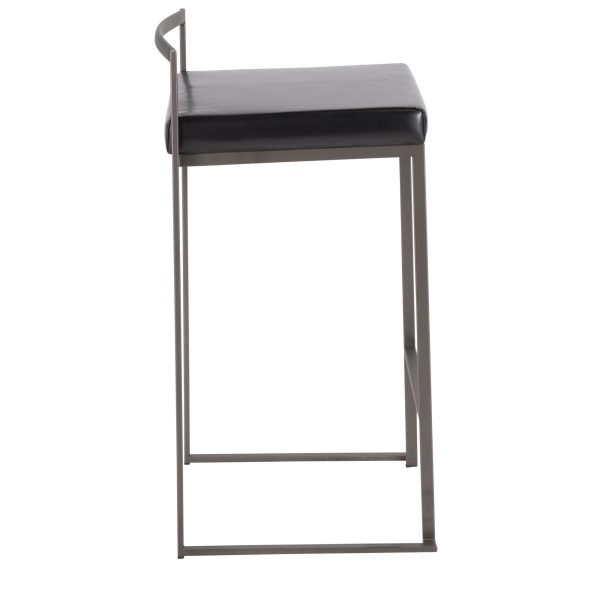 Fuji Antique Black Faux Leather Industrial Counter Stools Set of 2 5