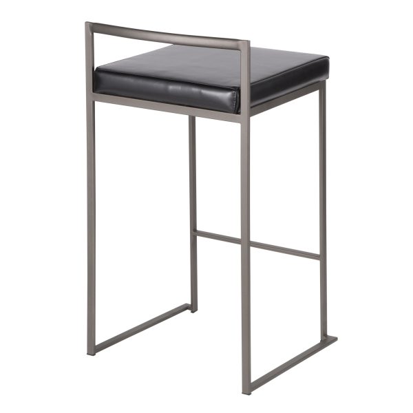 Fuji Antique Black Faux Leather Industrial Counter Stools Set of 2 6