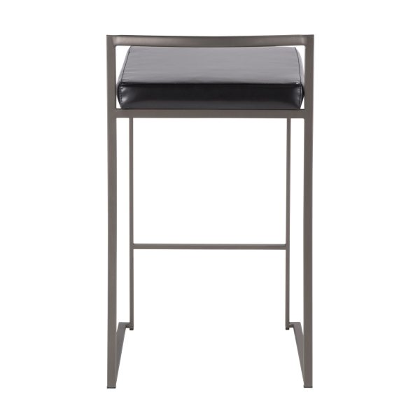 Fuji Antique Black Faux Leather Industrial Counter Stools Set of 2 7