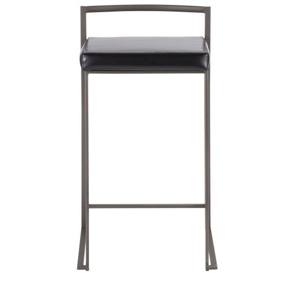 Fuji Antique Black Faux Leather Industrial Counter Stools Set of 2 8