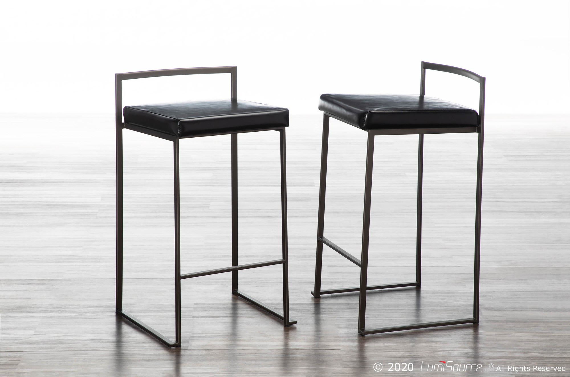 Fuji Antique Black Faux Leather Industrial Counter Stools (Set of 2) 1 Fuji Antique Black Faux Leather Industrial Counter Stools (Set of 2)