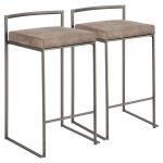 Fuji Antique Brown Cowboy Fabric Industrial Counter Stools (Set of 2) 15 Fuji Antique Brown Cowboy Fabric Industrial Counter Stools (Set of 2)