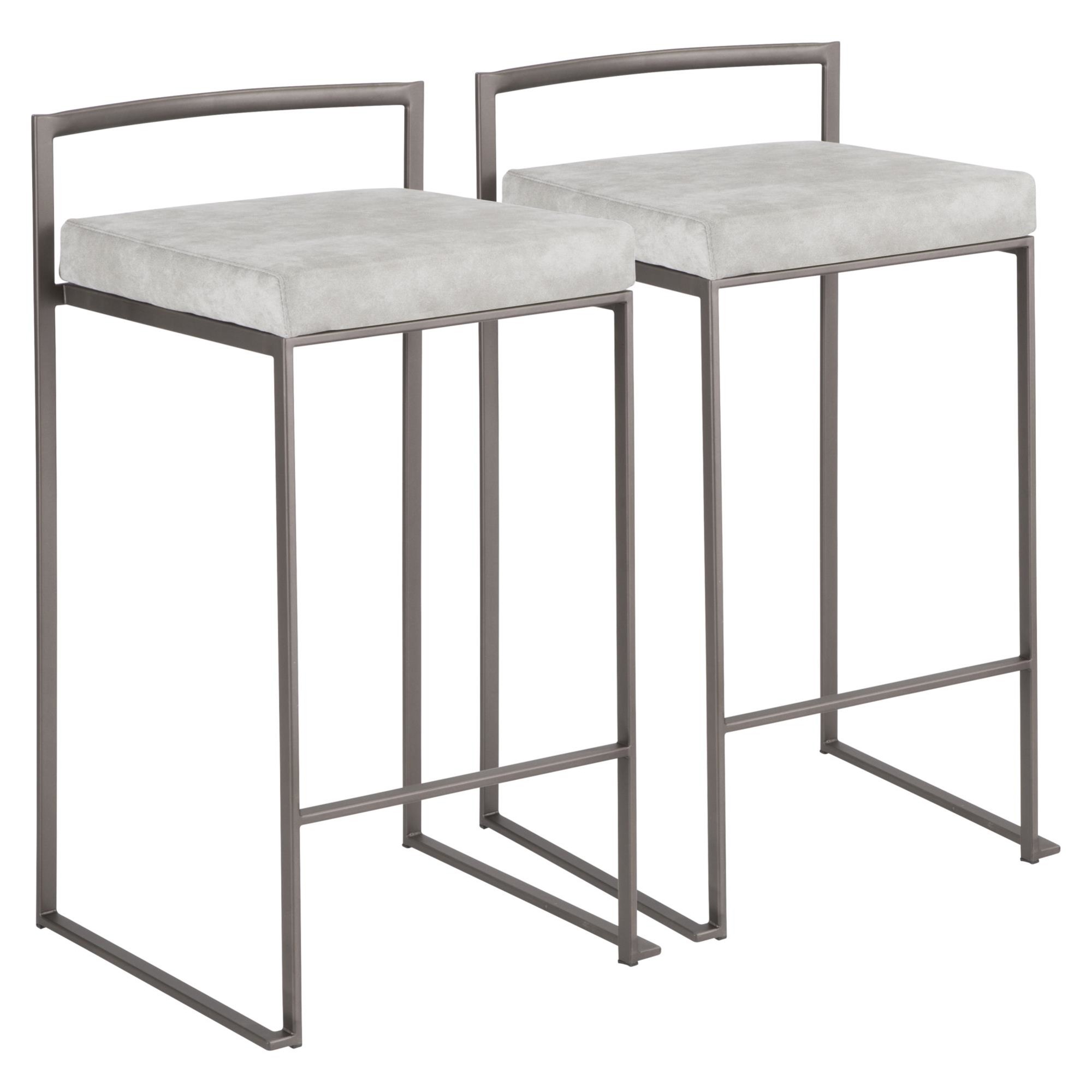 Fuji Antique Industrial Light Grey Cowboy Fabric Counter Stools (Set of 2) 4 Fuji Antique Industrial Light Grey Cowboy Fabric Counter Stools (Set of 2) - Image 4