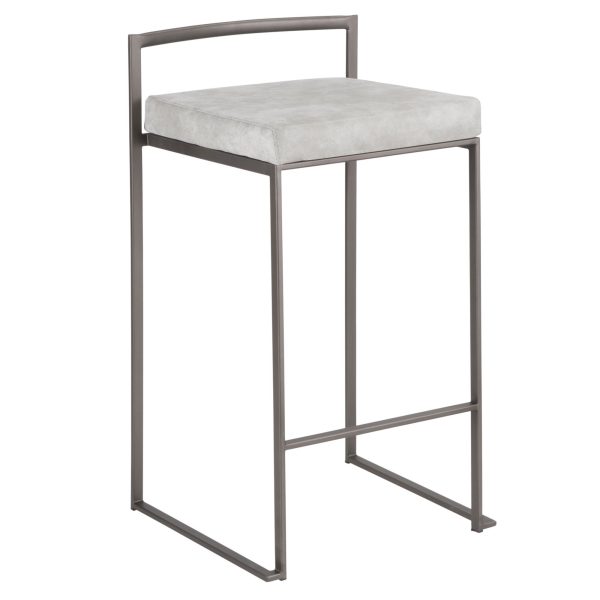 Fuji Antique Industrial Light Grey Cowboy Fabric Counter Stools Set of 2 4