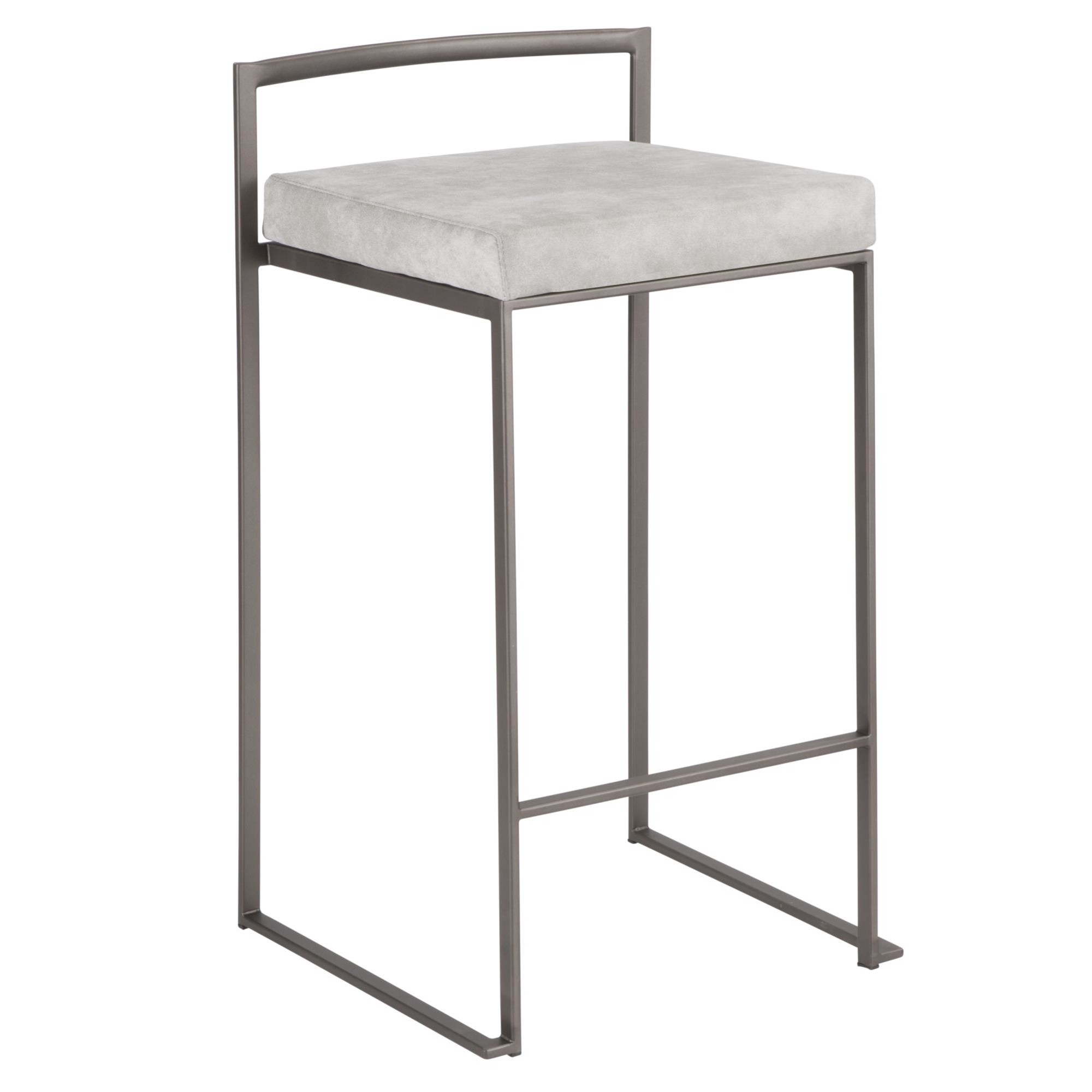 Fuji Antique Industrial Light Grey Cowboy Fabric Counter Stools (Set of 2) 5 Fuji Antique Industrial Light Grey Cowboy Fabric Counter Stools (Set of 2) - Image 5