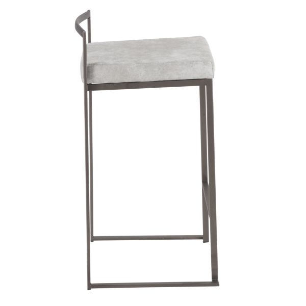 Fuji Antique Industrial Light Grey Cowboy Fabric Counter Stools Set of 2 5