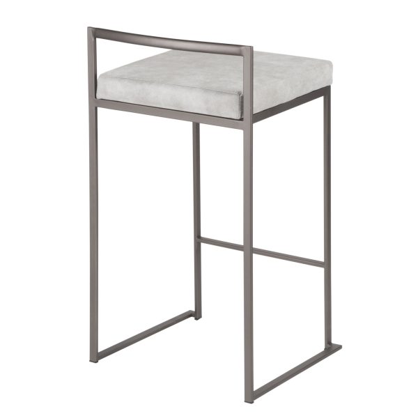 Fuji Antique Industrial Light Grey Cowboy Fabric Counter Stools Set of 2 6